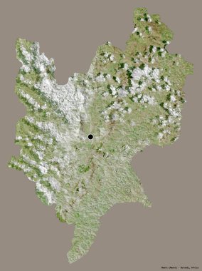 Mwaro, Burundi ili, başkenti katı renk arkaplanı ile izole edilmiştir. Uydu görüntüleri. 3B görüntüleme