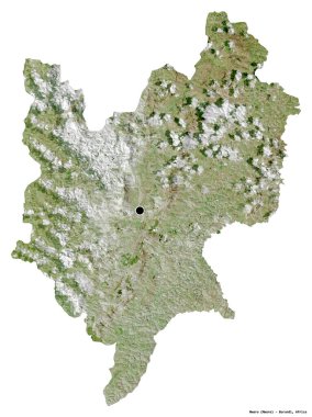 Beyaz arka planda başkenti izole edilmiş Burundi ili, Mwaro 'nun şekli. Uydu görüntüleri. 3B görüntüleme