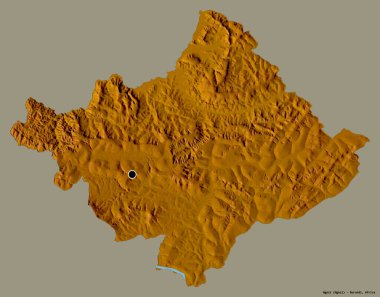 Ngozi, Burundi ili, başkenti katı renk arkaplanı ile izole edilmiştir. Topografik yardım haritası. 3B görüntüleme