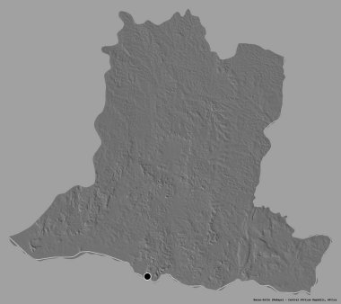 Orta Afrika Cumhuriyeti 'nin başkenti Basse-Kotto' nun katı renk arkaplanı ile izole edilmiş hali. Çift seviyeli yükseklik haritası. 3B görüntüleme