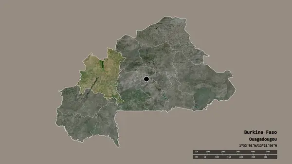 ブルキナファソの首都 主な地域部門と分離されたブール ムーン地域での荒廃した形 ラベル 衛星画像 3Dレンダリング — ストック写真