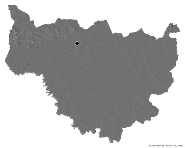 ブルキナファソ地方のカスケードの形で その首都は白い背景に孤立しています 標高マップ 3Dレンダリング — ストック写真
