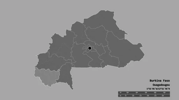 Desaturated Shape Burkina Faso Its Capital Main Regional Division Separated — Stock Photo, Image