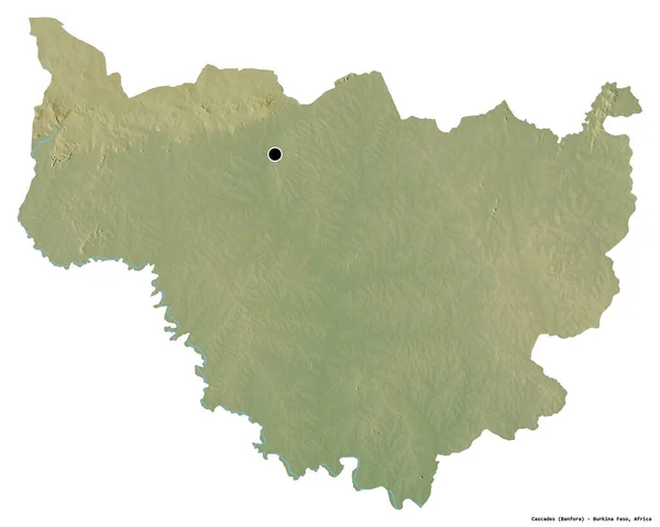 ブルキナファソ地方のカスケードの形で その首都は白い背景に孤立しています 地形図 3Dレンダリング — ストック写真