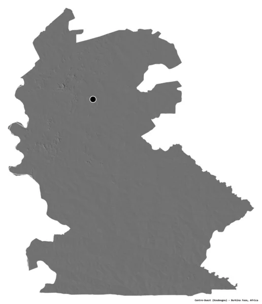 白を背景に首都を孤立させたブルキナファソの中心部 外の形 標高マップ 3Dレンダリング — ストック写真