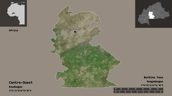 Форма Центру Уеста Регіону Буркіна Фасо Його Столиці Масштаб Відстаней — стокове фото