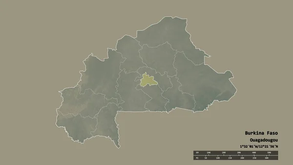ブルキナファソは その首都 主要な地域部門と分離された中心部エリアとの荒廃した形 ラベル 地形図 3Dレンダリング — ストック写真