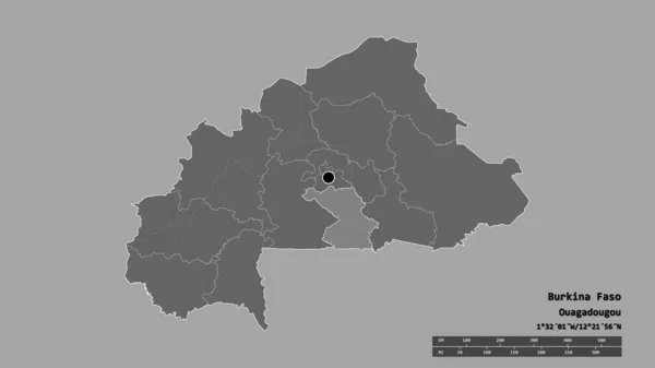 以首都 主要区域分部和分离的中南部地区为首都的布基纳法索的荒凉面貌 Bilevel高程图 3D渲染 — 图库照片