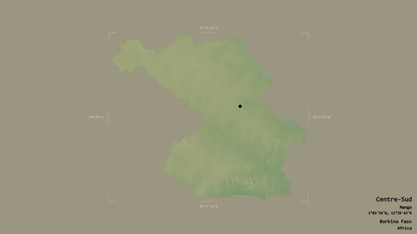 布基纳法索南部中部地区 在一个地理参照框的坚实背景上被隔离 地形浮雕图 3D渲染 — 图库照片