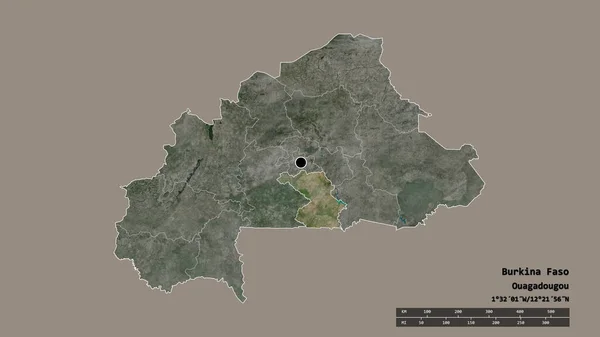 ブルキナファソの首都 主な地域部門と分離された中心部 スード地域との荒廃した形 ラベル 衛星画像 3Dレンダリング — ストック写真