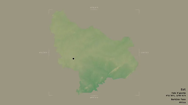 ブルキナファソの東の地域は 洗練された境界線の箱の中にしっかりとした背景に隔離されています ラベル 地形図 3Dレンダリング — ストック写真