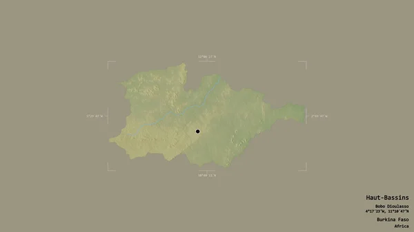 布基纳法索地区上巴萨因地区 在一个地理参照框的坚实背景上被隔离 地形浮雕图 3D渲染 — 图库照片