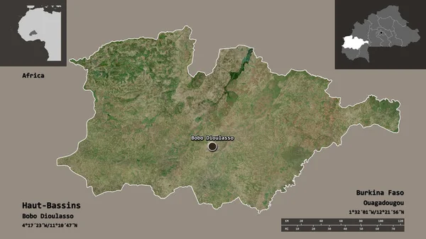 Shape Haut Bassins Region Burkina Faso Und Seine Hauptstadt Entfernungsskala — Stockfoto