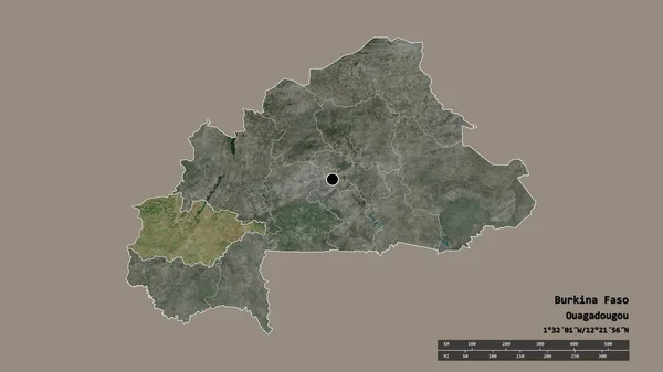 ブルキナファソの首都 主な地域部門と分離されたオート バシンス地域での荒廃した形 ラベル 衛星画像 3Dレンダリング — ストック写真