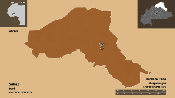 Sahel Şekli Burkina Faso Bölgesi Başkenti Uzaklık Ölçeği Gösterimler Etiketler — Stok fotoğraf