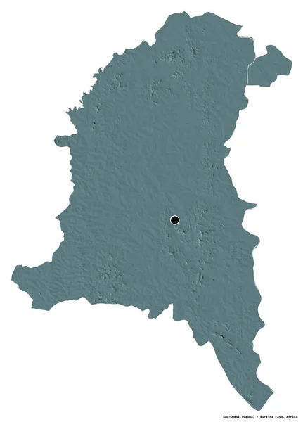 白を背景に首都を孤立させ ブルキナファソの地域であるスド アウトの形 色の標高マップ 3Dレンダリング — ストック写真