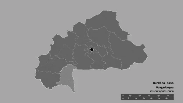 以首都 主要区域分部和分离的西南地区为首都的布基纳法索的绝望状态 Bilevel高程图 3D渲染 — 图库照片