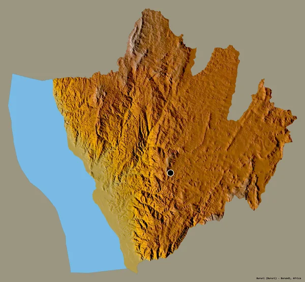 布隆迪布鲁里省的形状 其首都以纯色背景隔离 地形浮雕图 3D渲染 — 图库照片