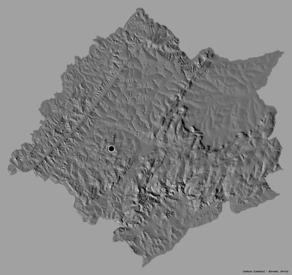 布隆迪坎库佐的形状 其首都以纯色背景隔离 Bilevel高程图 3D渲染 — 图库照片