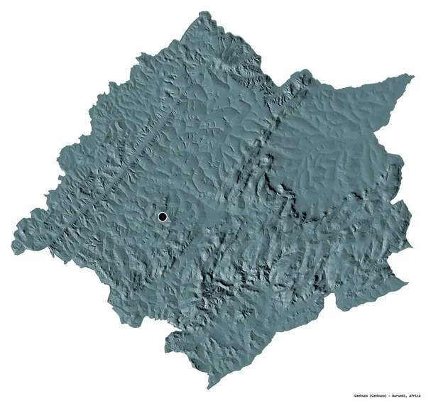 ブルンジ共和国のカンクゾ県の形で その首都は白い背景に隔離されています 色の標高マップ 3Dレンダリング — ストック写真