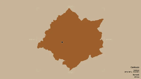 ブルンジ共和国のカンクゾ県の地域は 洗練された境界ボックスにしっかりとした背景に隔離されています ラベル パターン化されたテクスチャの構成 3Dレンダリング — ストック写真