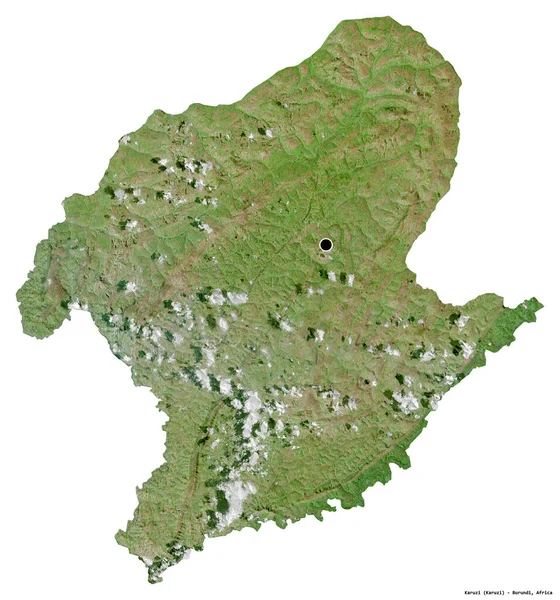 布隆迪卡鲁齐省的形状 其首都因白人背景而与世隔绝 卫星图像 3D渲染 — 图库照片