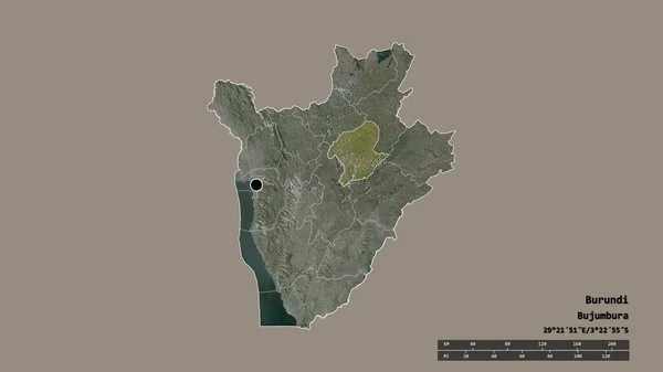 主要な地域部門と分離カルジ地域とブルンジの荒廃した形 ラベル 衛星画像 3Dレンダリング — ストック写真