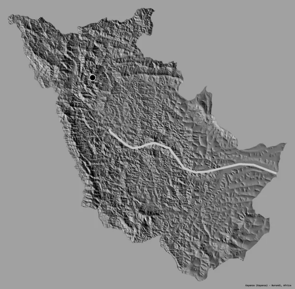 布隆迪卡扬扎省的形状 其首都以纯色背景隔离 Bilevel高程图 3D渲染 — 图库照片