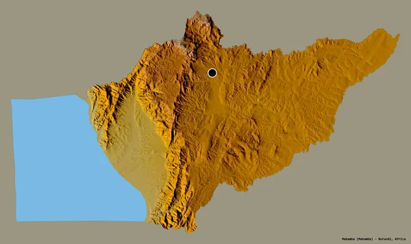 ブルンジ共和国のマカンバ州の形で その首都はしっかりとした色の背景に隔離されています 地形図 3Dレンダリング — ストック写真