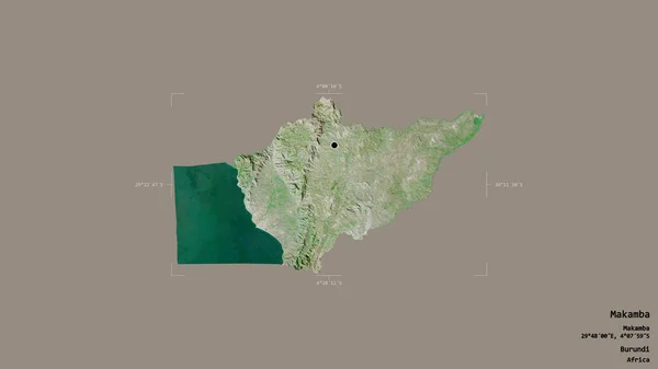 Area Makamba Province Burundi Isolated Solid Background Georeferenced Bounding Box — Stock Photo, Image