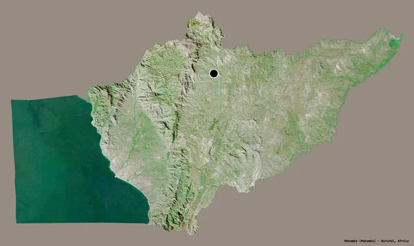 ブルンジ共和国のマカンバ州の形で その首都はしっかりとした色の背景に隔離されています 衛星画像 3Dレンダリング — ストック写真
