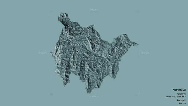 布隆迪省Muramvya的一个地区 在一个地理参照框的坚实背景下被隔离 彩色高程图 3D渲染 — 图库照片