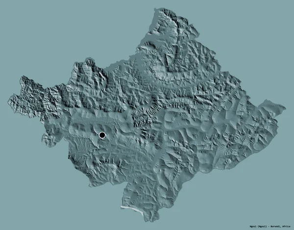 首都とンゴジ ブルンジの州の形状は 固体色の背景に隔離されています 色の標高マップ 3Dレンダリング — ストック写真