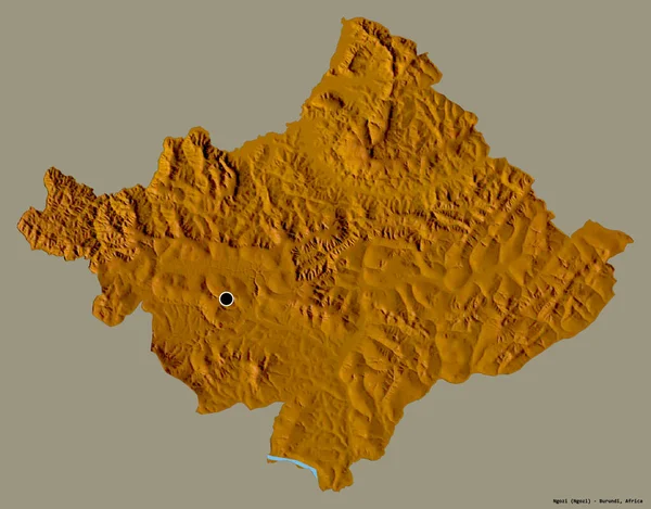 布隆迪省恩戈齐的形状 其首都以纯色背景隔离 地形浮雕图 3D渲染 — 图库照片