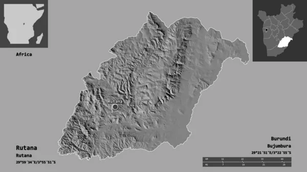 Форма Рутани Провінції Бурунді Столиці Масштаб Відстаней Превью Етикетки Білевелівська — стокове фото