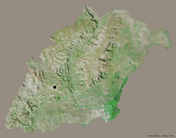 ルタナの形 ブルンジの州 その首都と固体色の背景に隔離されました 衛星画像 3Dレンダリング — ストック写真