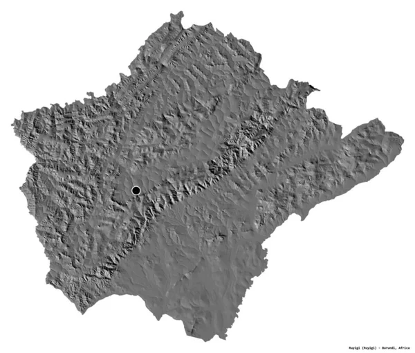 Kształt Ruyigi Prowincja Burundi Stolicą Odizolowaną Białym Tle Dwupoziomowa Mapa — Zdjęcie stockowe