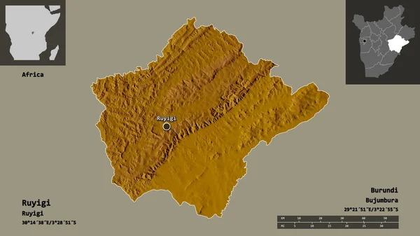 Форма Руїджі Провінція Бурунді Столиця Масштаб Відстаней Превью Етикетки Карта — стокове фото