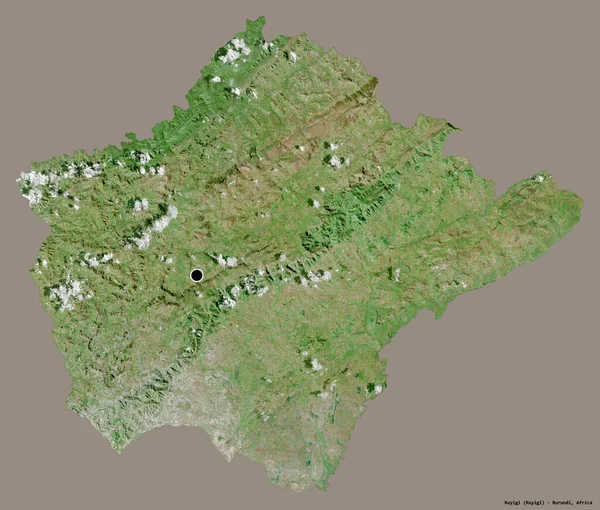 布隆迪鲁伊吉省的形状 其首都用纯色背景隔开 卫星图像 3D渲染 — 图库照片