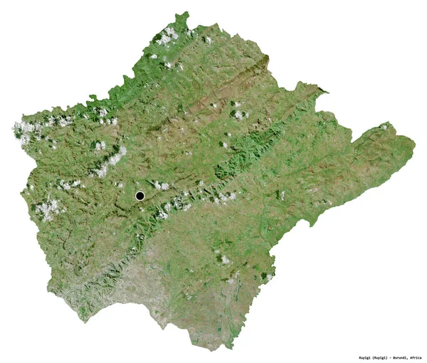 布隆迪鲁伊吉省的形状 其首都因白人背景而孤立 卫星图像 3D渲染 — 图库照片
