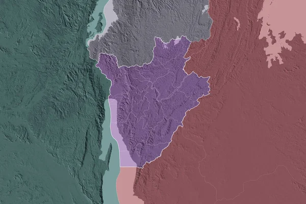 国の概要 国際および地域の国境とブルンジの拡張領域 色の標高マップ 3Dレンダリング — ストック写真