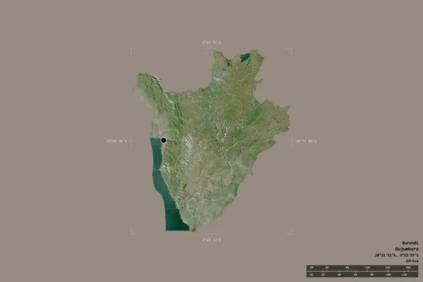 Área Burundi Isolada Fundo Sólido Uma Caixa Delimitadora Georreferenciada Divisão — Fotografia de Stock