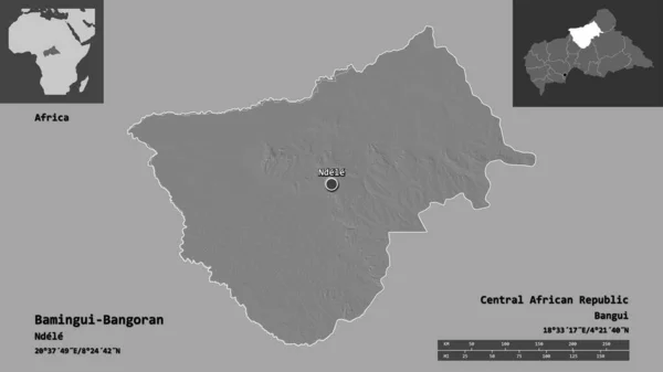 Form Bamingui Bangoran Prefekturen Centralafrikanska Republiken Och Dess Huvudstad Avståndsskala — Stockfoto