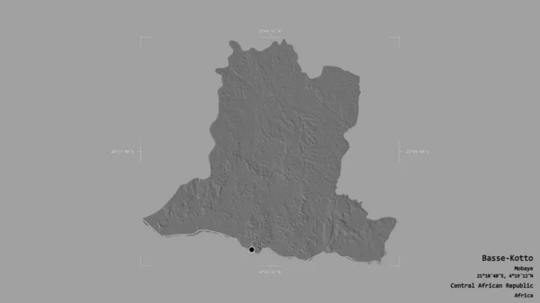 中央アフリカ共和国の中部アフリカ共和国のベース コトト地域は 地理的に結合した箱の中にしっかりとした背景に隔離されています ラベル 標高マップ 3Dレンダリング — ストック写真