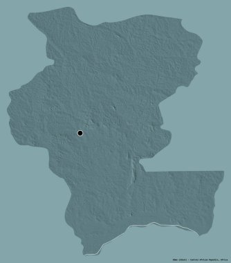 Orta Afrika Cumhuriyeti 'nin başkenti Kemo' nun katı renk arkaplanı ile izole edilmiş hali. Renkli yükseklik haritası. 3B görüntüleme