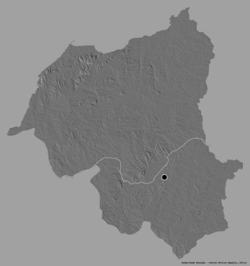 Orta Afrika Cumhuriyeti 'nin başkenti Ouham-Pende' nin katı renk arka planında izole edilmiş hali. Çift seviyeli yükseklik haritası. 3B görüntüleme