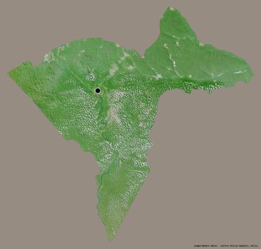 Orta Afrika Cumhuriyeti 'nin ekonomik bölgesi Sangha-Mbaere' in şekli, sermayesi katı bir renk arkaplanı ile izole edilmiş. Uydu görüntüleri. 3B görüntüleme