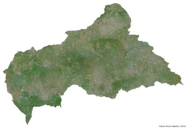 Beyaz arka planda sermayesi izole edilmiş Orta Afrika Cumhuriyeti 'nin şekli. Uydu görüntüleri. 3B görüntüleme