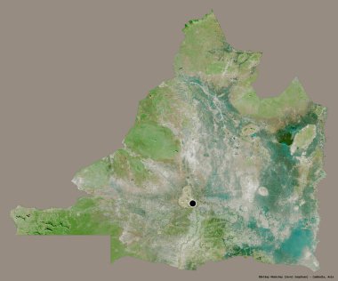 Kamboçya 'nın başkenti Banteay mean' in katı renk arkaplanı ile izole edilmiş hali. Uydu görüntüleri. 3B görüntüleme