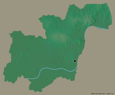 Kamboçya 'nın Kampong Cham şehrinin başkenti, koyu renk arka planda izole edilmiştir. Topografik yardım haritası. 3B görüntüleme